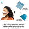 Pack Lot de 5 Masques Transparents + 1 filet de lavage + 1 sac de protection coloris mélangés - modèle élastiques - Taille S